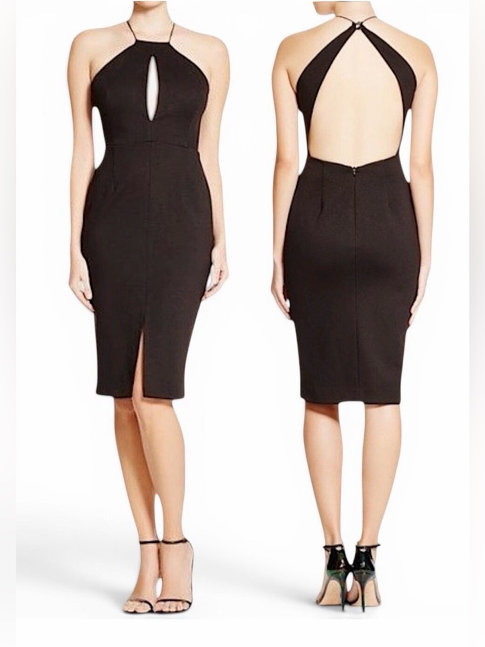 Nicholas Black Ponti Rouleau Dress Halter Slit
Keyhole Bodycon Sheath small